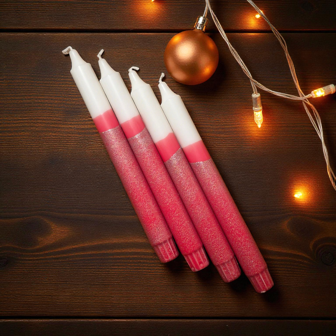 Rauð glimmer aðventukerti – 4 stk