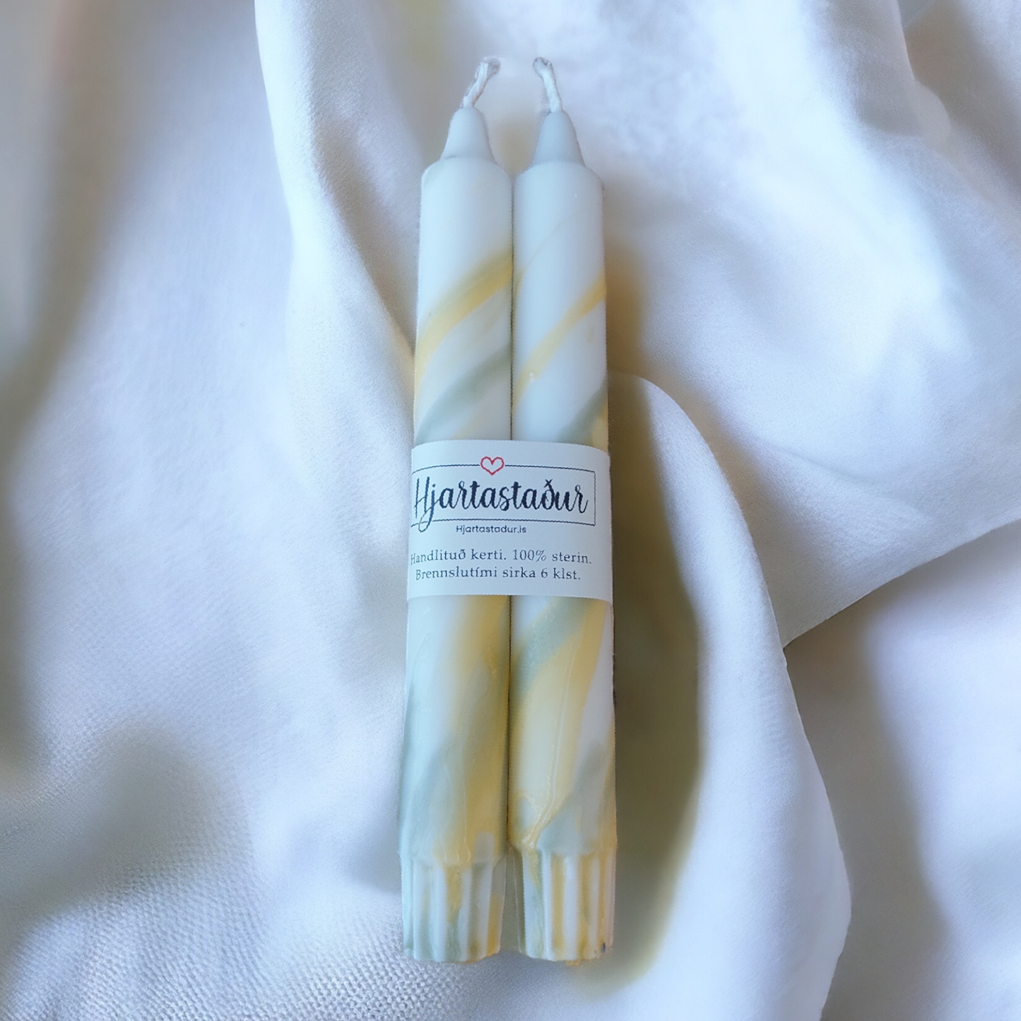 Deluxe kerti Gul & Græn | 2 stk Handlituð kerti