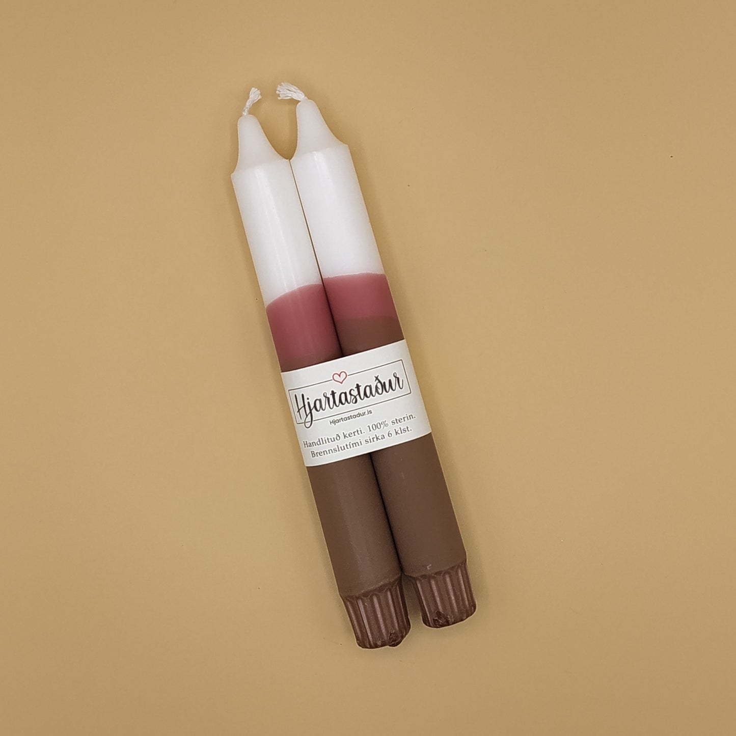 Kerti Rauðleit hálflituð| 2 stk Handlituð kerti