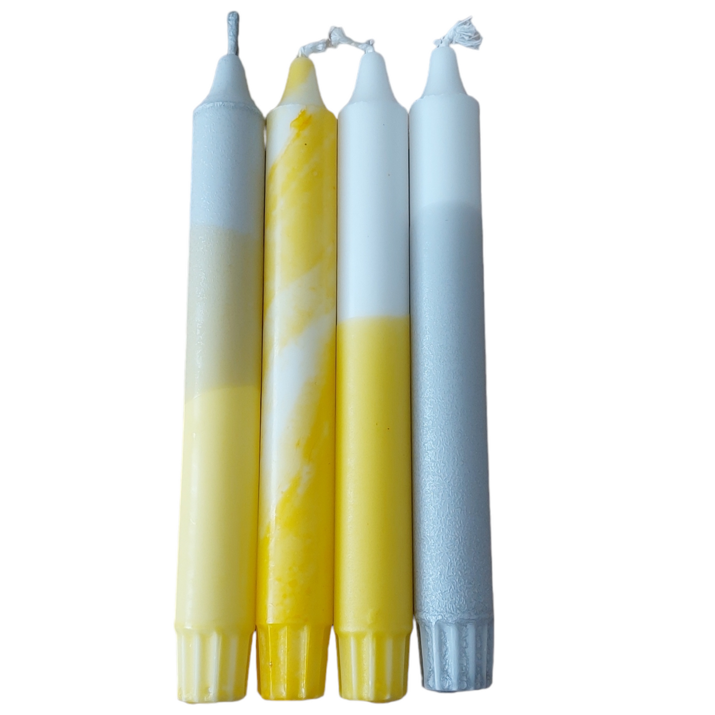 Páska kerti blönduð gul & silfur | 4 stk Handlituð kerti