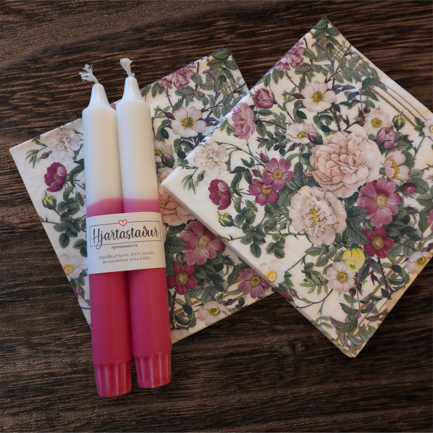Gjöf | Kerti & Servíettur Rósir