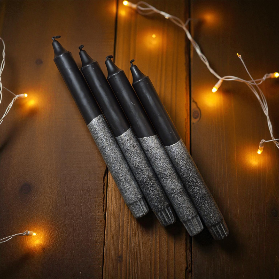 Svört glimmer aðventukerti – 4 stk