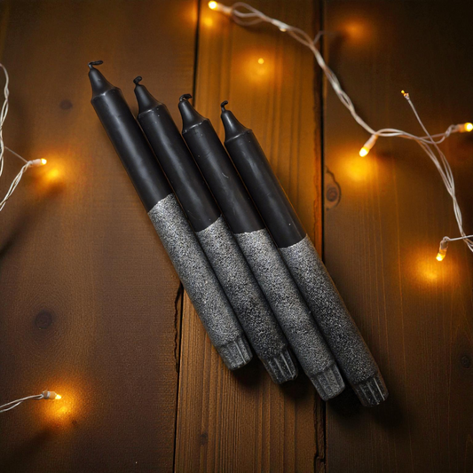 Svört glimmer aðventukerti – 4 stk